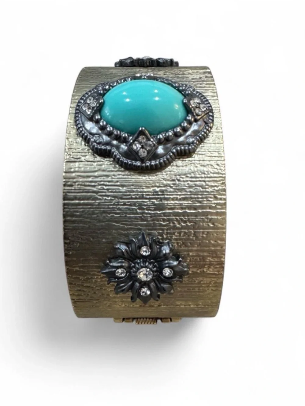 Turquoise Cabochon Textured Gold-Tone Statement Cuff